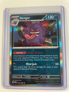 Pokemon Gengar Holographic Trading Card - Purple, Blue, Red